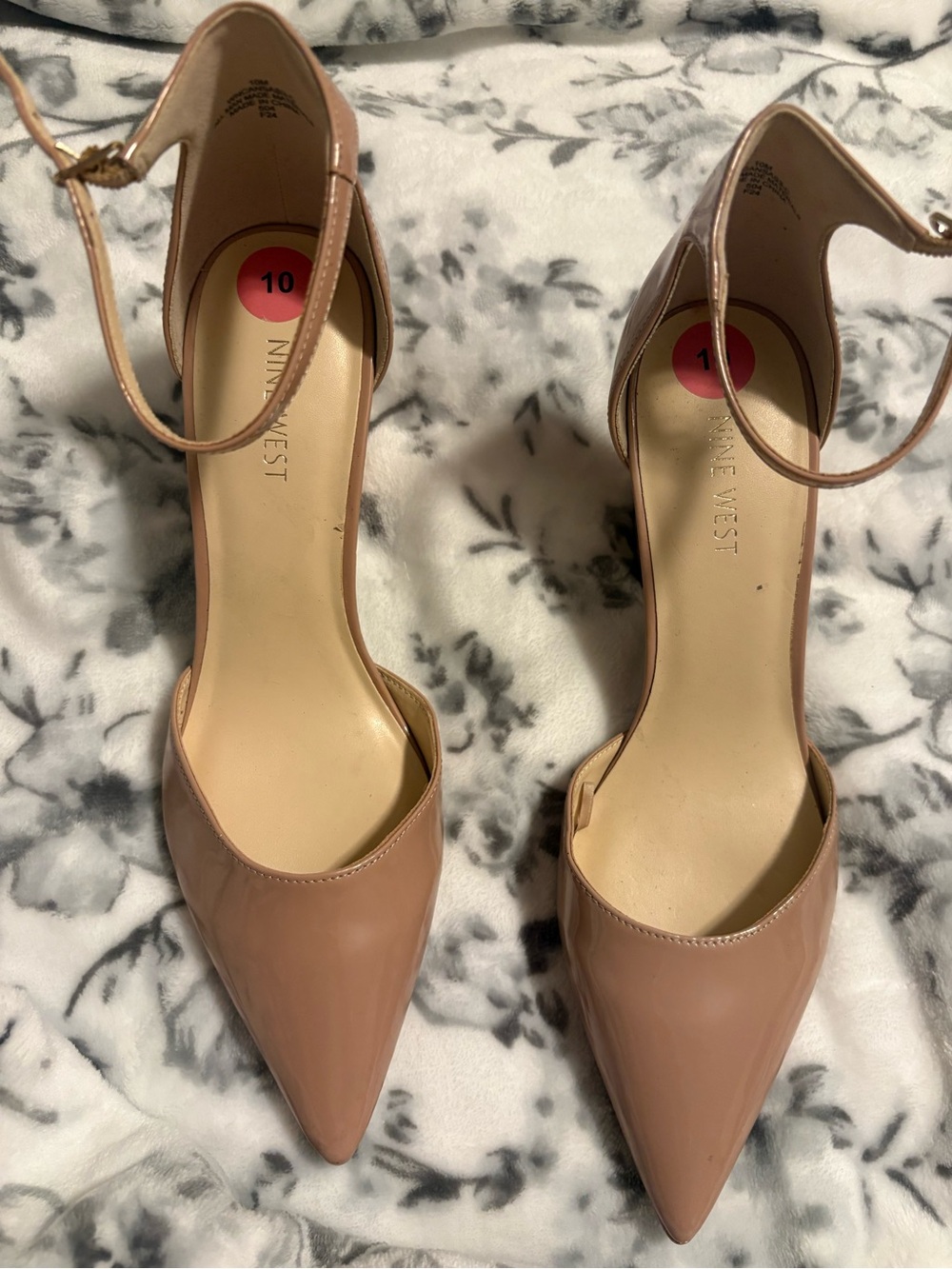 Nine West Nude Patent Pointed-Toe Ankle-Strap Pumps